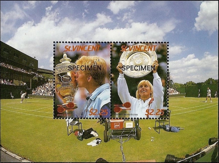 1987 International Lawn Tennis Players Souvenir Sheet overprinted SPECIMEN 1987 International Lawn Tennis Players Souvenir Sheet overprinted SPECIMEN